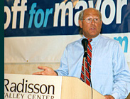 Steve delivers a speech at the Radisson hotel.