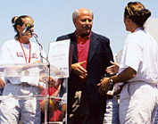 Steve with two members of the USA Gold Medal winning Women's World Cup Soccer Team.