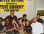 Steve with the band of the valleys' United Nations Soccer League.